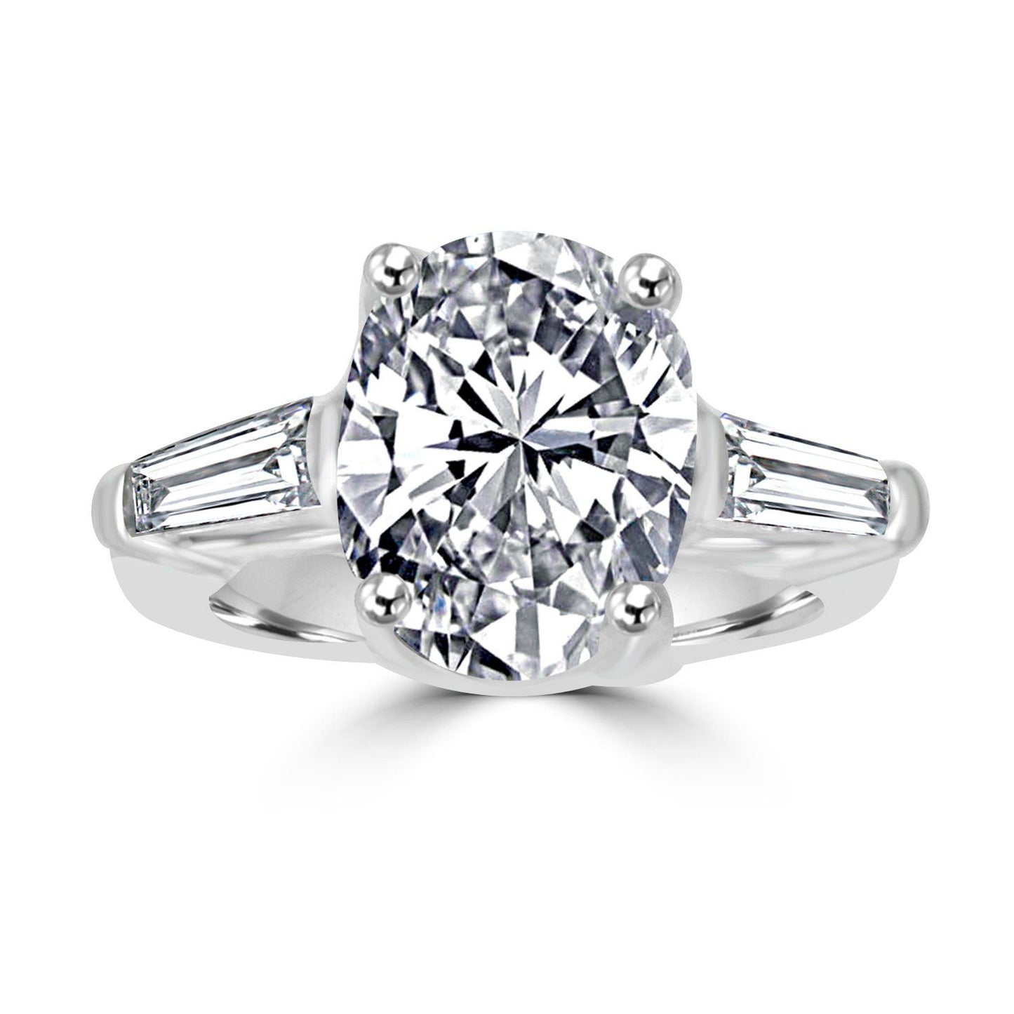 Classic Oval Center W/Side Baguette Simulated Diamond - Diamond Veneer Sterling Silver Engagement/Wedding Ring 635R72089 | Yaacov Hassidim