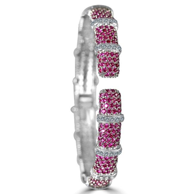 Face-off Zirconite Cubic Zirconia Micro-pave Hinged Classic Bangle Bracelet. 698B10CZ