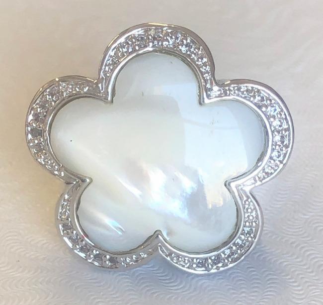Five Leaf genuine Shell Pearl Clover framed by Zirconite Cubic Zirconia new Ring. 501R40325 | Yaacov Hassidim