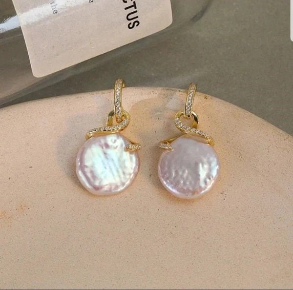 Genuine Fresh water Pearl Coin Designer Earrings1. 810E12