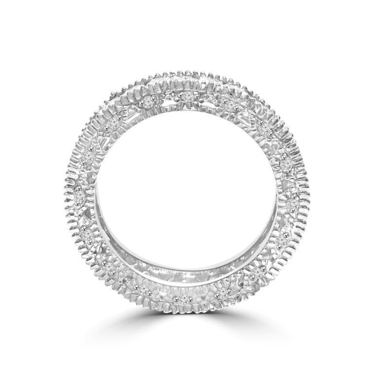 Intensely brilliant 1.5CT Emerald Diamond Veneer Cubic Zirconia Sterling Silver Filigree Eternity band Ring Set