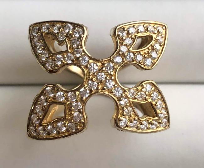 Oversized Designer square Cross Zirconite Cubic Zirconia Sterling Silver Ring. 590R391