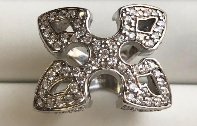 Oversized Designer square Cross Zirconite Cubic Zirconia Sterling Silver Ring. 590R391