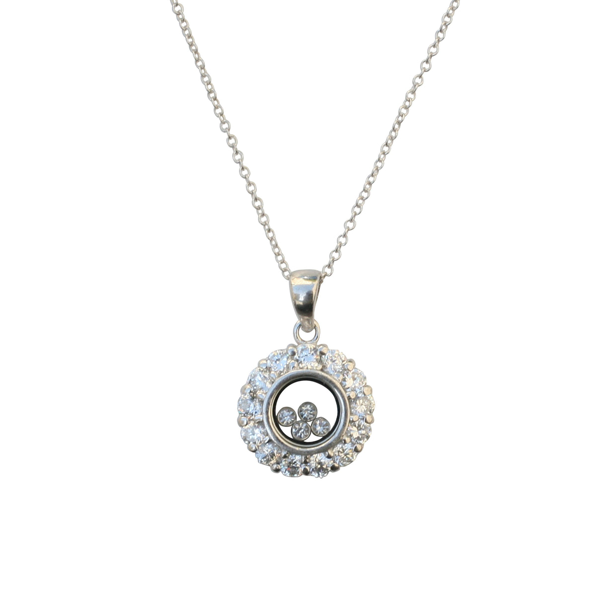 Round dancing cubic zirconia pendant in sterling silver by Zirconite, main view, TP2159