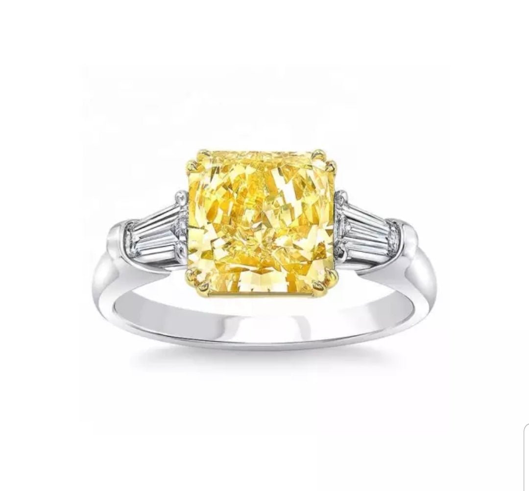 Square cubic zirconia engagement ring, canary yellow stone, 800R077