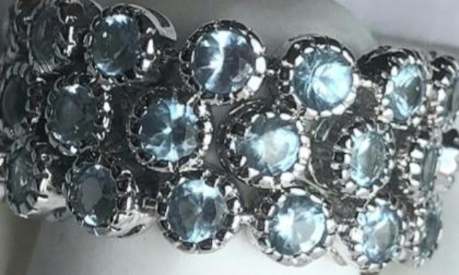 Three-row flexible cubic zirconia ring in sterling silver, alternate view, AR3560