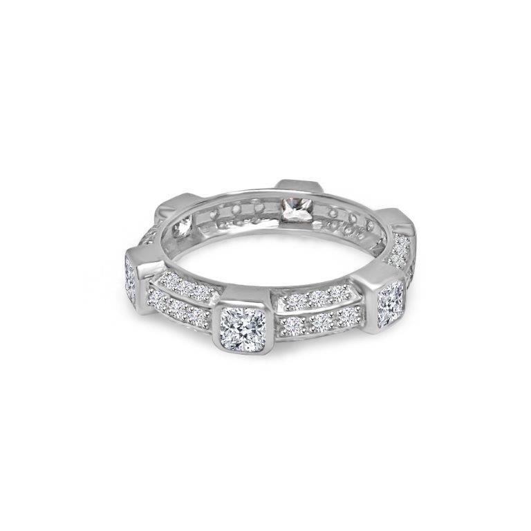 Triple dimension Square stations Zirconite Cubic Zirconia Sterling Silver all around Eternity band Ring.600R13096