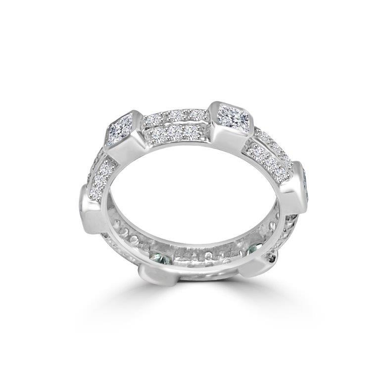 Triple dimension Square stations Zirconite Cubic Zirconia Sterling Silver all around Eternity band Ring.600R13096