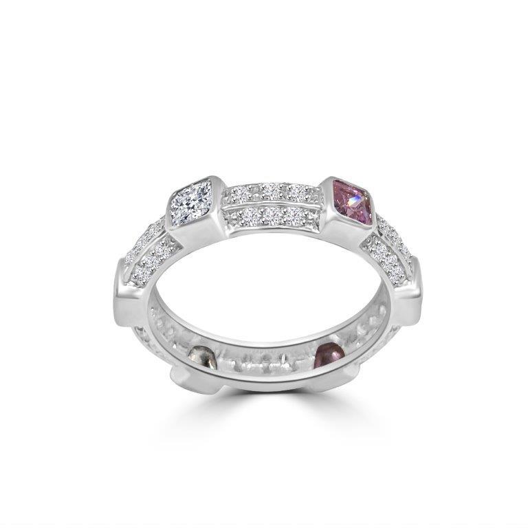 Triple dimension Square stations Zirconite Cubic Zirconia Sterling Silver all around Eternity band Ring.600R13096