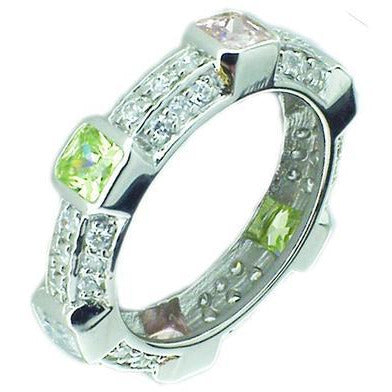 Triple dimension Square stations Zirconite Cubic Zirconia Sterling Silver all around Eternity band Ring.600R13096