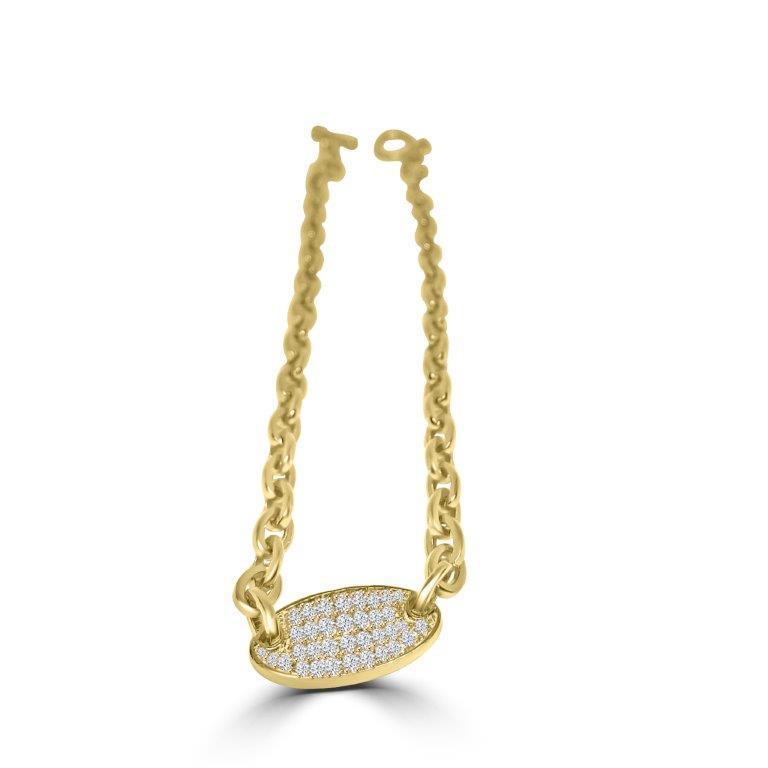 Zirconite Cubic Zirconia Oval Pave Center Heavy Sterling Silver Designer Necklace. ITN873