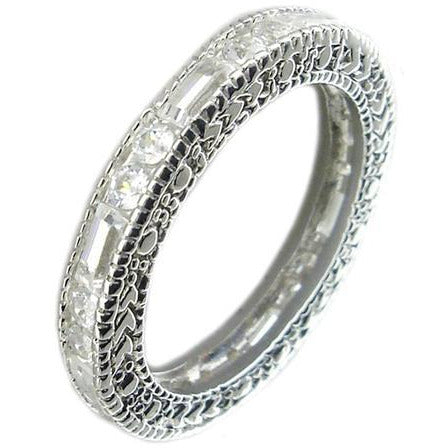 Zirconite Cubic Zirconia Sterling Silver all around Filigree Eternity band Ring 501R23516