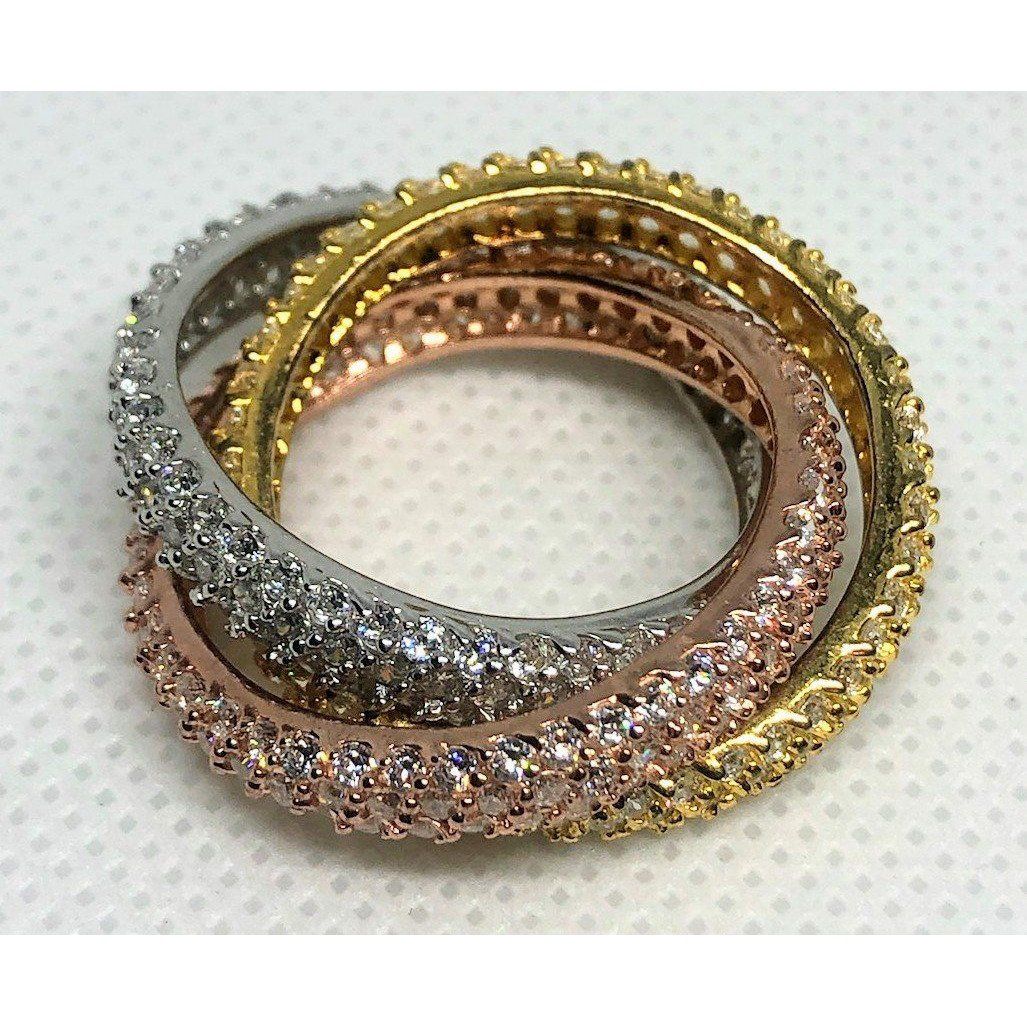 Zirconite Cubic Zirconia Triple Rolling Love Band Pave Sterling Silver Eternity Ring. BTR233