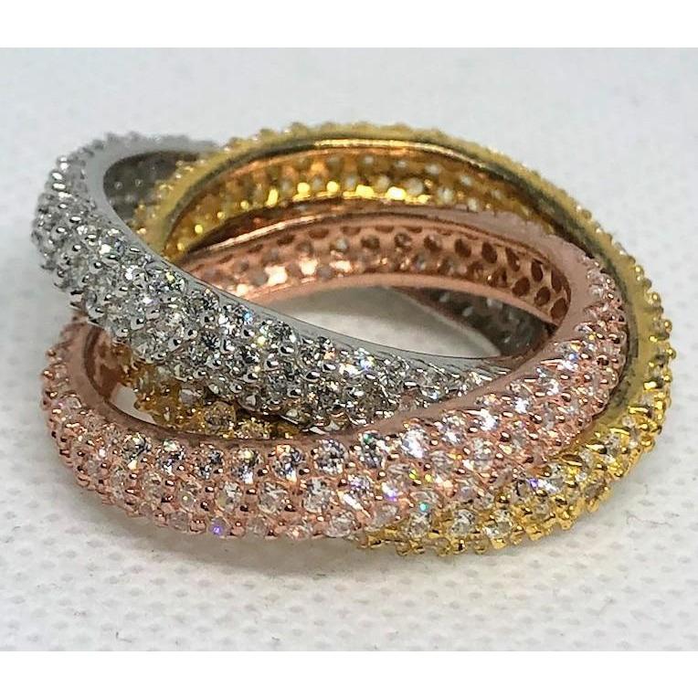 Zirconite Cubic Zirconia Triple Rolling Love Band Pave Sterling Silver Eternity Ring. BTR233
