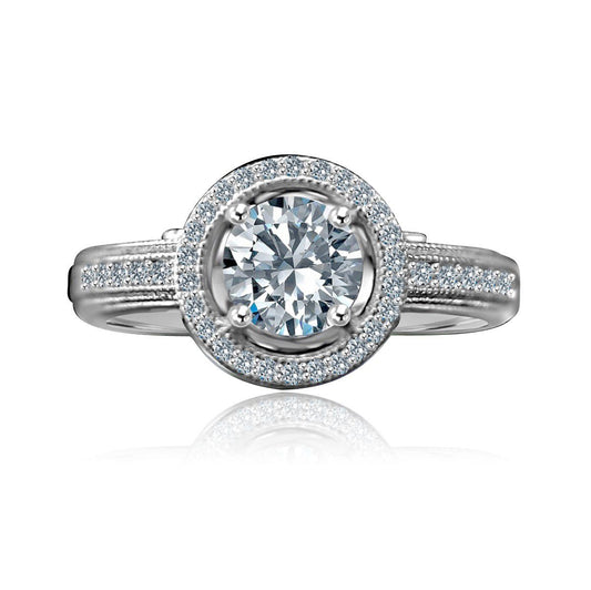 0.75 CT. Intensely Radiant Round Diamond Veneer Cubic Zirconia with Halo Floating Micro Pave Engagement/Wedding Sterling Silver Ring. 635R4001
