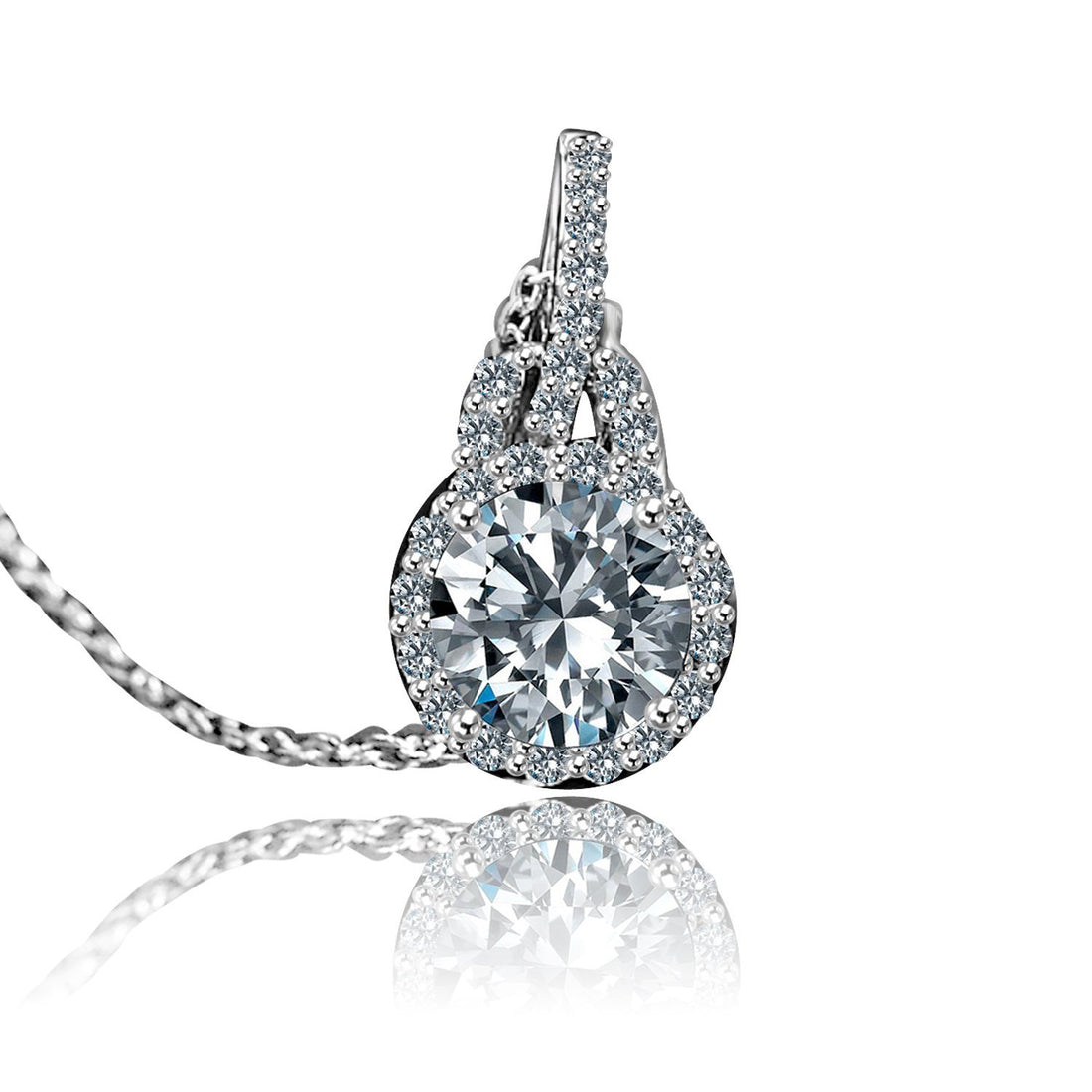 0.75 CT. Intensely Radiant Round Diamond Veneer Cubic Zirconia with Halo Setting Sterling Silver Double Bail Pendent. 635P25367