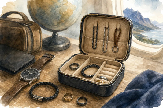 Editorial illustration for Best Travel Jewelry Case for Men: 4 Picks