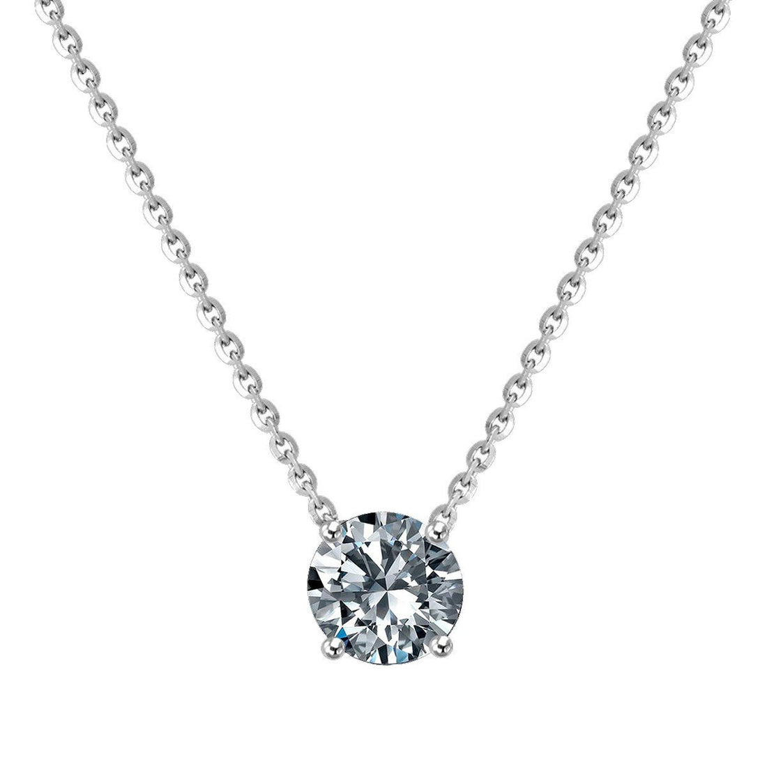 1 CT. Intensely Radiant Round Diamond Veneer Cubic Zirconia 14K Solid Gold Stationary Double Sided Chain Solitaire Pendant. 635P100Mk-14K