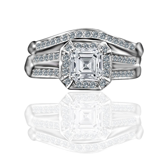 1 CT. Intensely Radiant Square Diamond Veneer Cubic Zirconia Wedding/Engagement Set Sterling Silver Ring. 635R71637