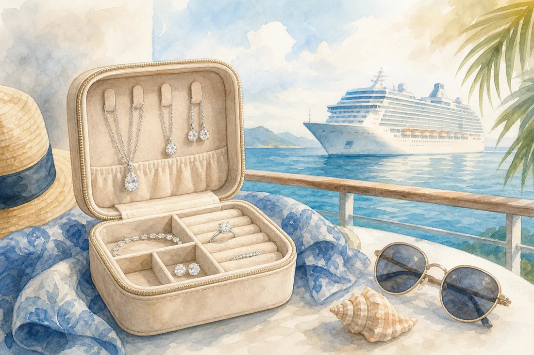 Editorial illustration for Best cubic zirconia travel jewelry set for cruise