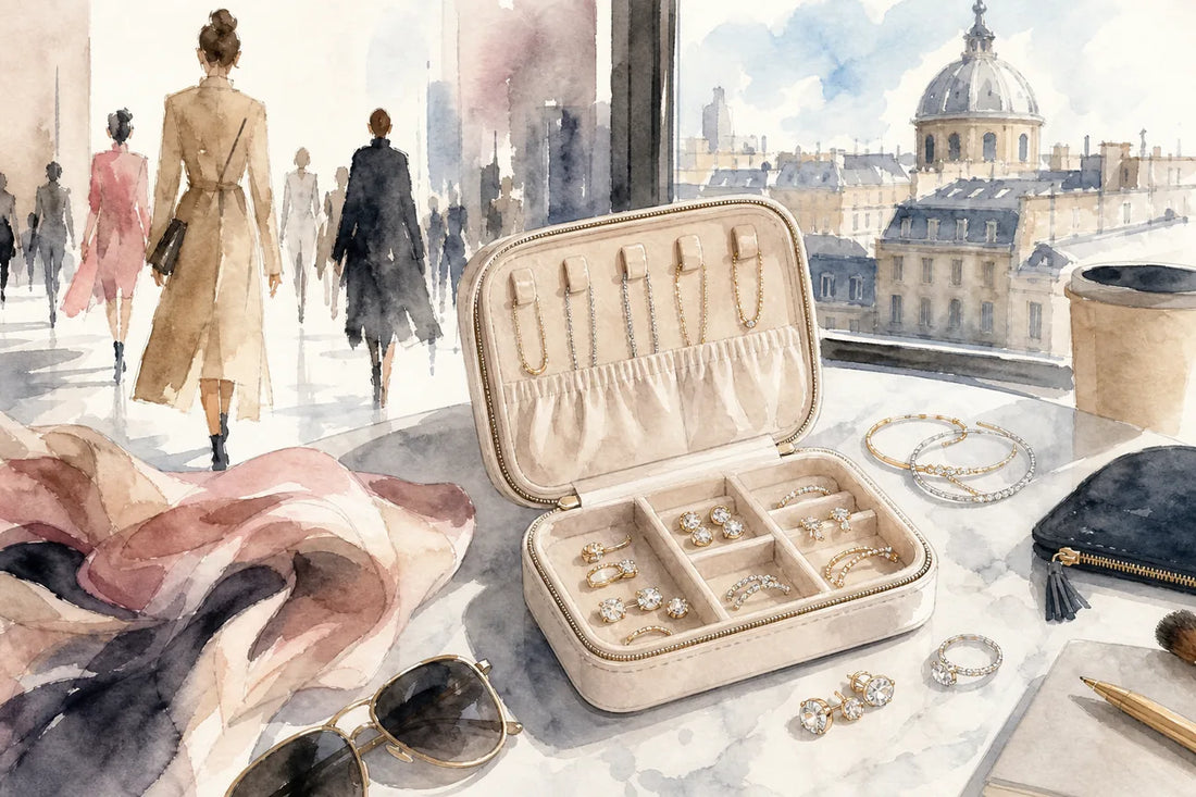 Editorial illustration for Best diamond veneer travel jewelry for fashion week