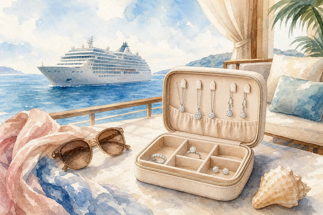 Editorial illustration for Best Diamond Veneer Travel Jewelry Set for Cruise
