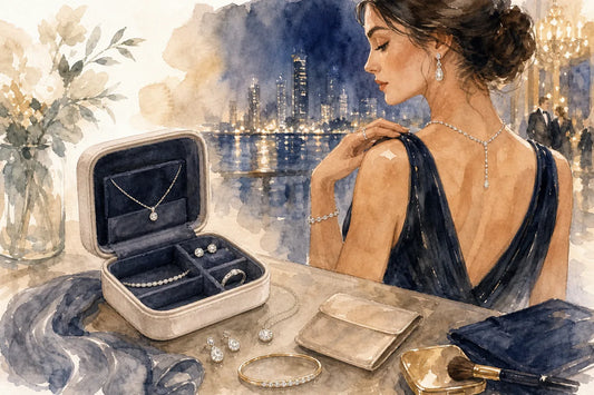 Editorial illustration for Best diamond veneer travel jewelry for gala dinner