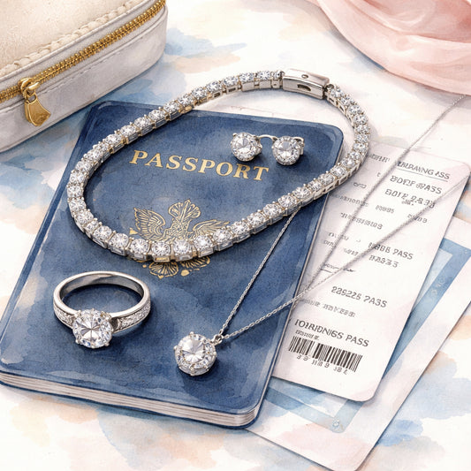 diamond veneer travel accessories set on travel documents