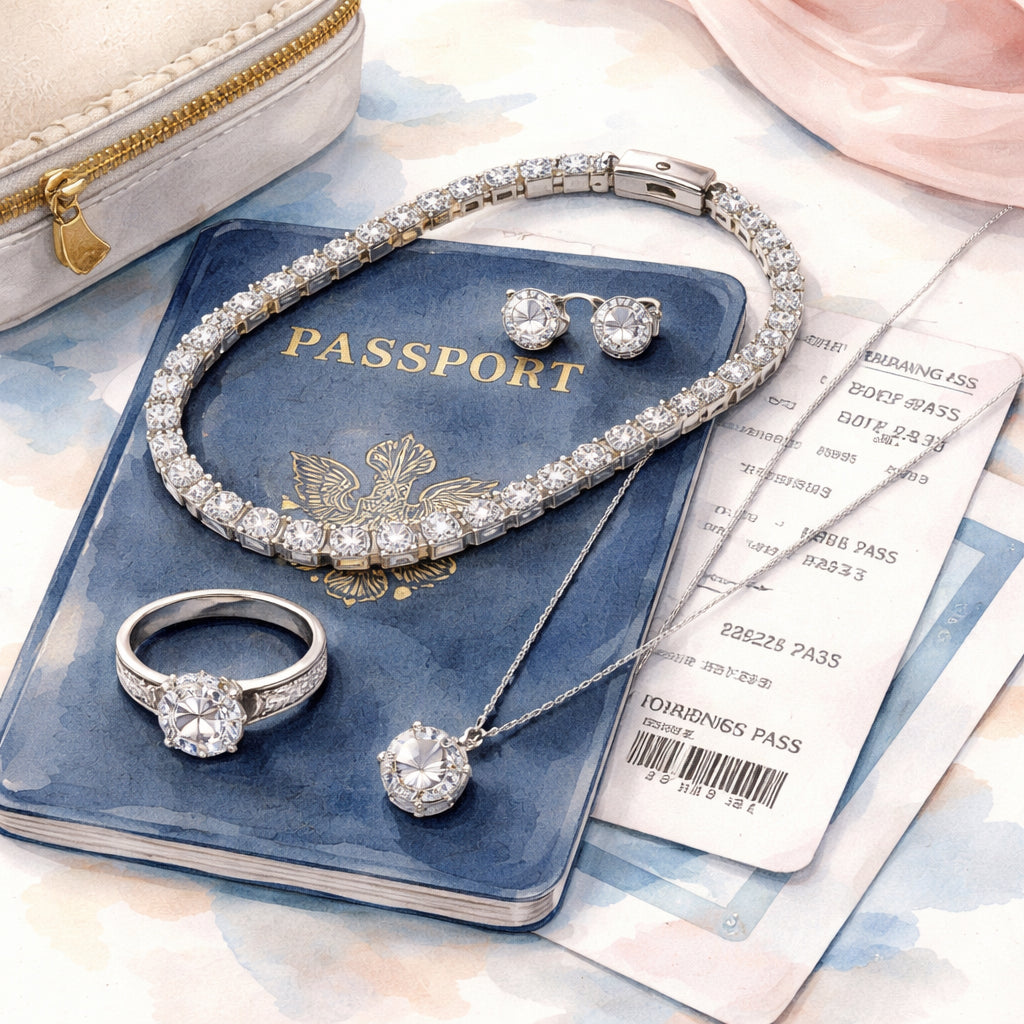 diamond veneer travel accessories set on travel documents