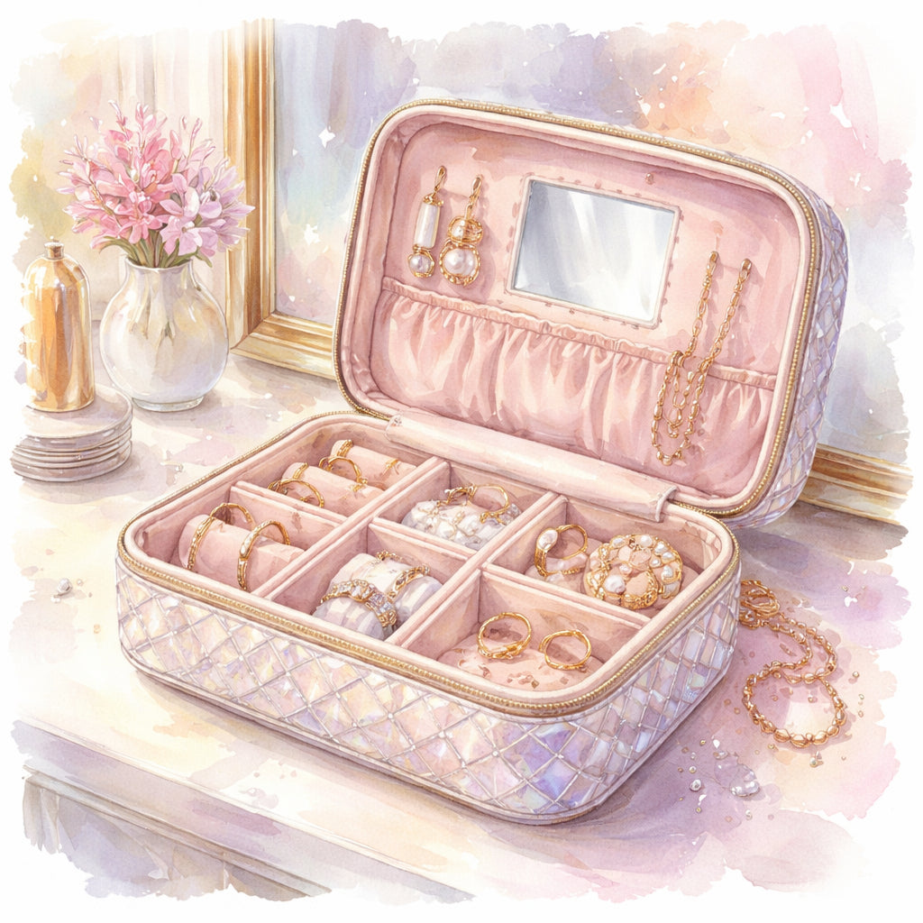 diamond veneer travel jewelry organizer with velvet lining and compartments