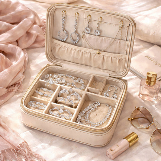 Diamond veneer travel jewelry case review showing organized compartments for safe storage