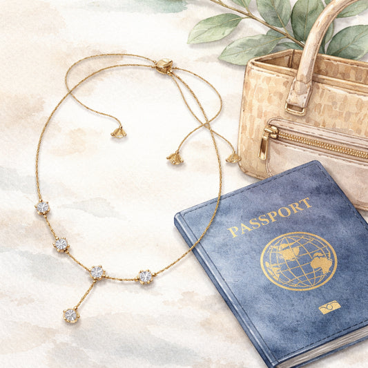 diamond veneer travel necklace styling guide illustration