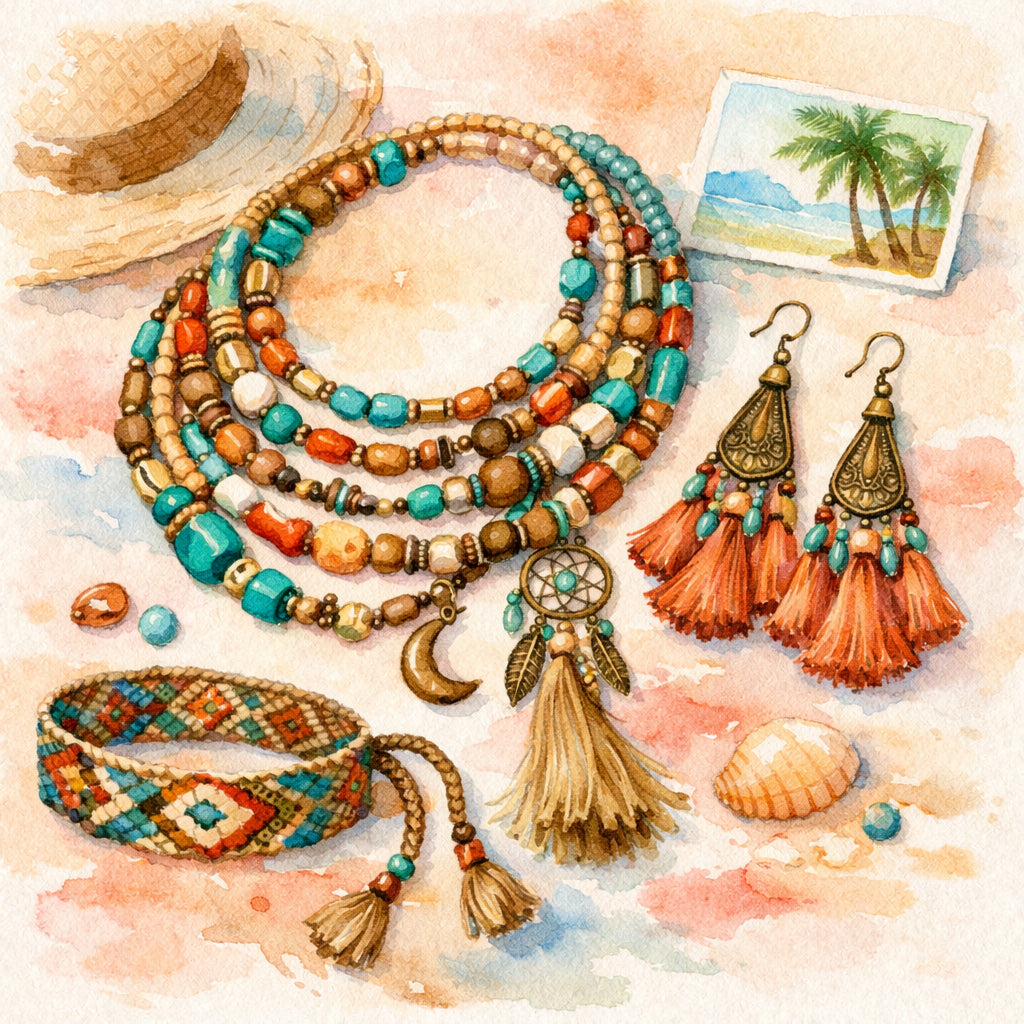 bohemian beaded travel jewelry set for women