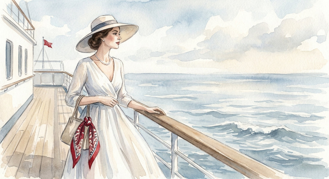 pearl necklace on a cruise ship setting, elegant travel jewelry.