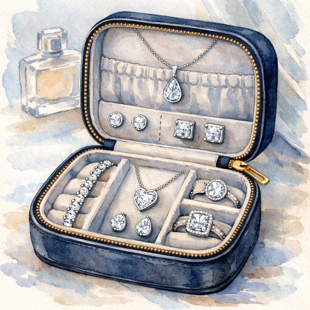 diamond veneer travel jewelry set for business trips