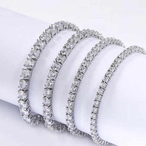 Round Diamond Veneer or Zirconite Cubic Zirconia CZ Tennis Bracelet