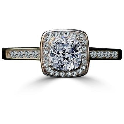 Cushion-cut cubic zirconia halo ring in sterling silver - side angle