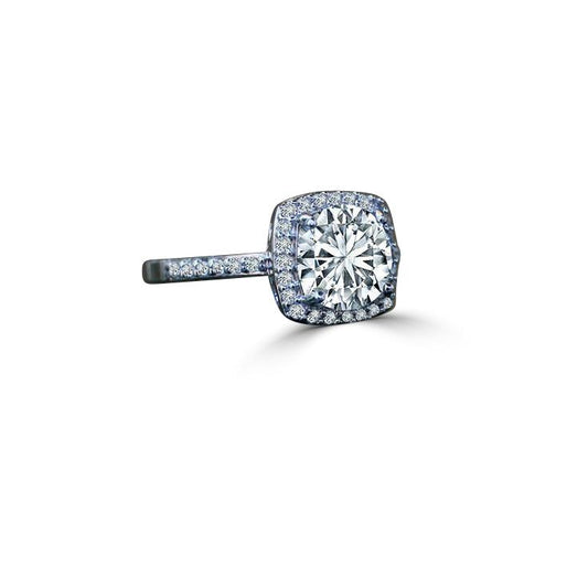 Cushion-cut cubic zirconia halo ring in sterling silver - front view