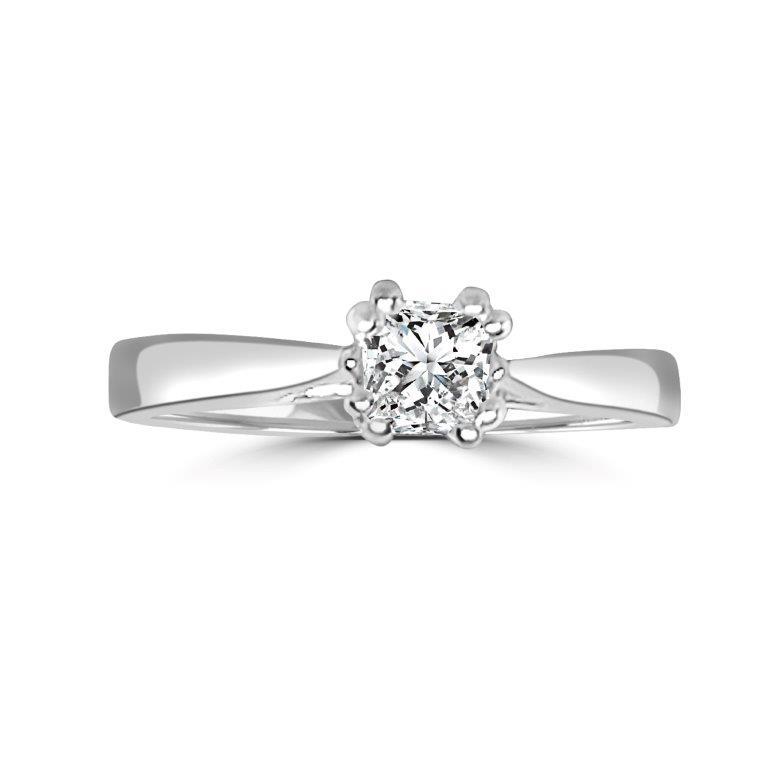 The DiamondVeneer Fashion 14K Gold Ring (635R014K) features a 0.5CT round diamond veneer cubic zirconia held by four prongs, set in white gold and displayed on a plain white background.
