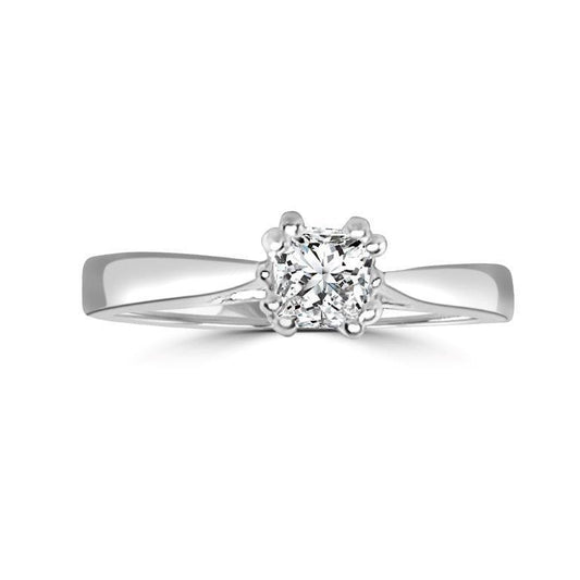 The DiamondVeneer Fashion 14K Gold Ring (635R014K) features a 0.5CT round diamond veneer cubic zirconia held by four prongs, set in white gold and displayed on a plain white background.