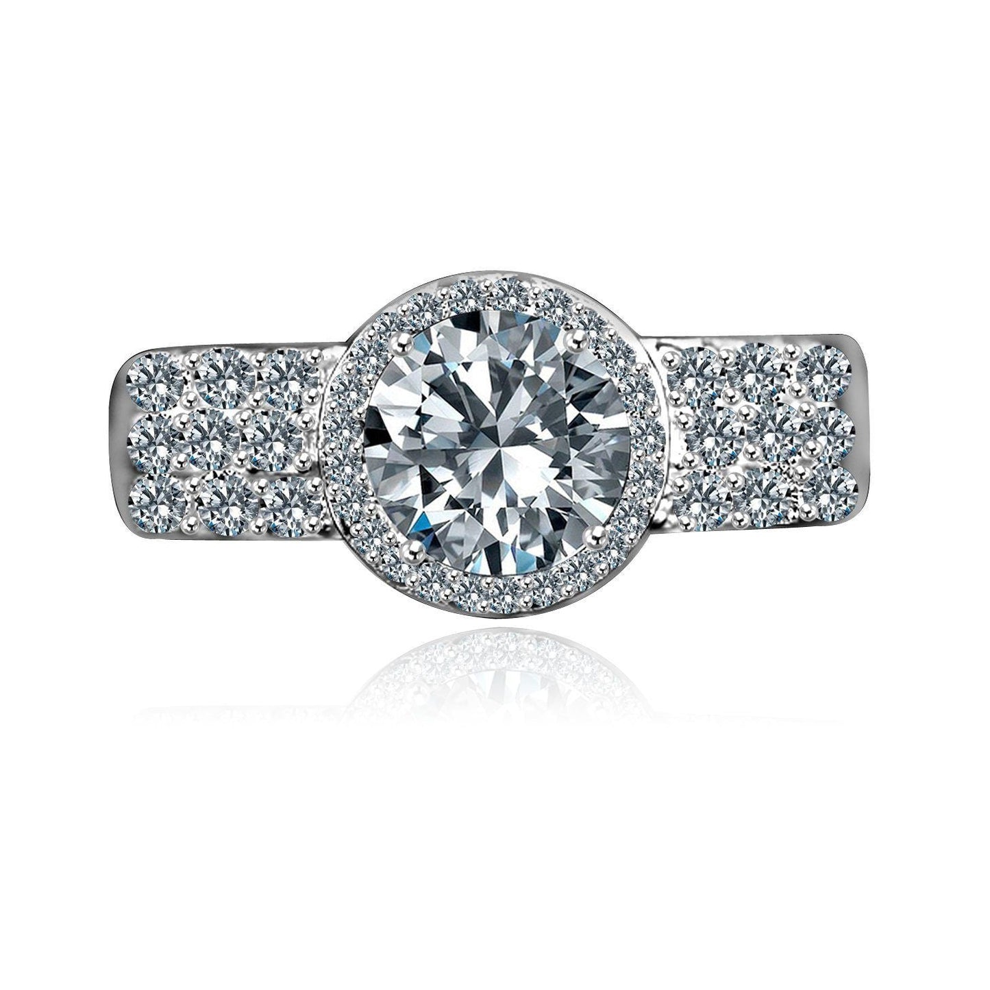 1CT round cubic zirconia halo engagement ring, sterling silver - front view