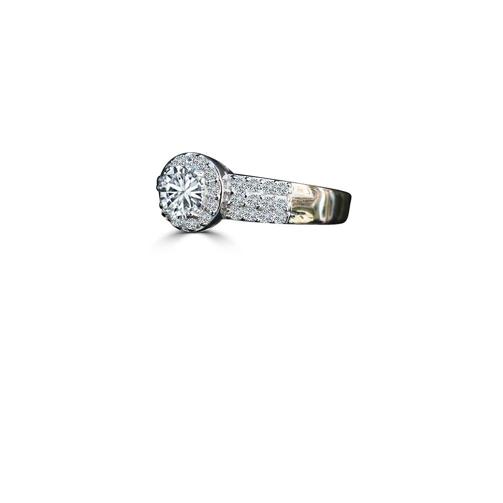 1CT round cubic zirconia halo ring - side angle