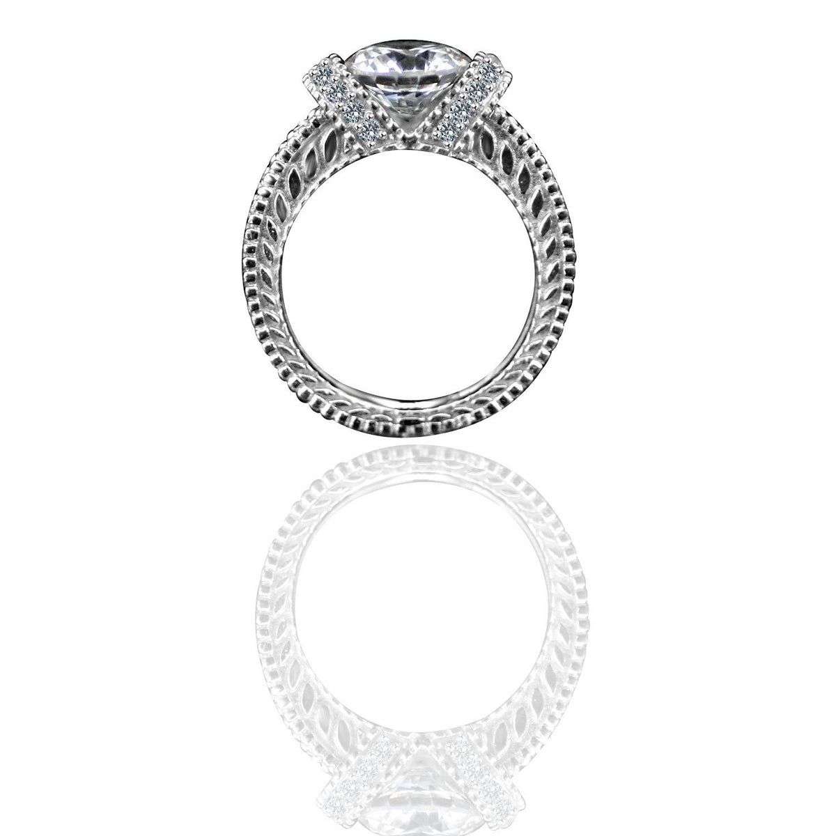 Round cubic zirconia milgrain vintage ring - on hand