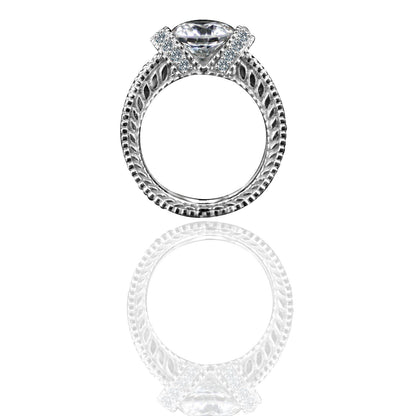 Round cubic zirconia milgrain vintage ring - on hand