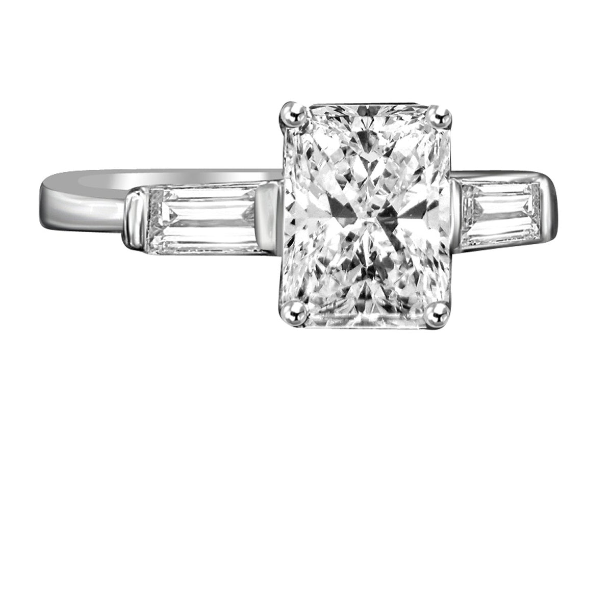 Emerald-cut cubic zirconia three-stone ring - on hand