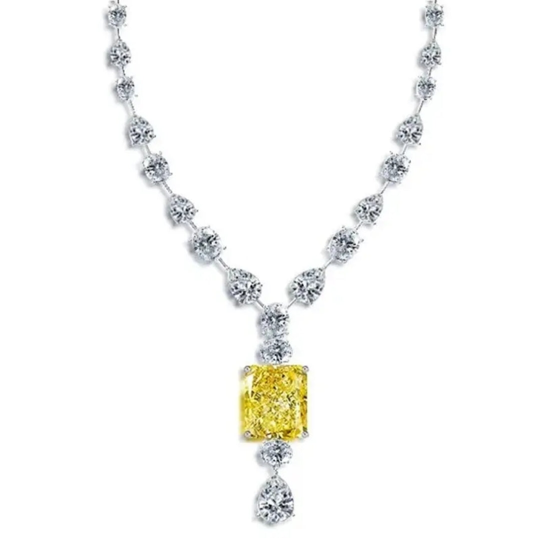 12 CT radiant-cut cubic zirconia statement necklace pendant, canary yellow stone, 830N095