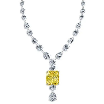 12 CT radiant-cut cubic zirconia statement necklace pendant, canary yellow stone, 830N095