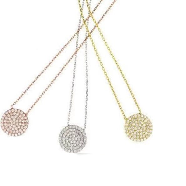 Round disc Zirconite Cubic Zirconia pave' Post Earrings. STE710