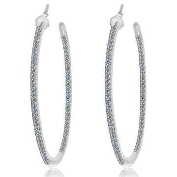 DiamondVeneer Fashion’s Double View Hoop Zirconite Cubic Zirconia Earrings (STE-457) feature large sterling silver hoops with sparkling stones on the outer edge, shown on a plain white background.