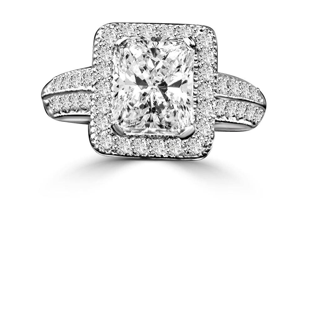 2CT emerald-cut cubic zirconia halo ring - side angle